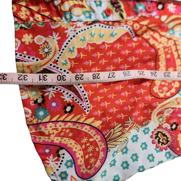 Women's MISSLOOK Orange Paisley Long Sleeve Button Boho Down Tunic Top Medium - Picture 9 of 11